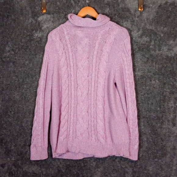 L.L. Bean Vintage Purple Pink Cable Knit Turtleneck Sweater Chunky Womens XL - Picture 3 of 8
